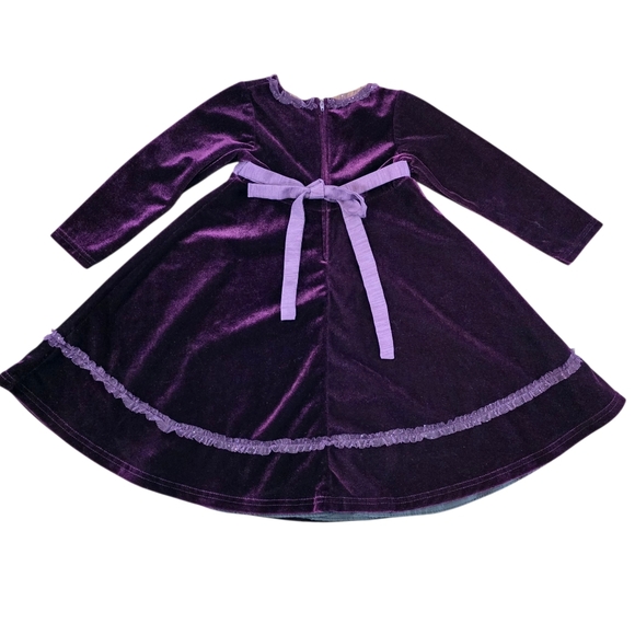 Sophie Rose Purple Velvet Long Sleeve Glitter Ruffle Bow Dress Girls Size 4T - Picture 3 of 8